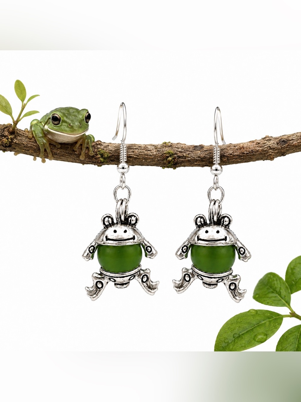 Whimsical Green Frog Earrings | Artisan Nature-Inspired Jewelry